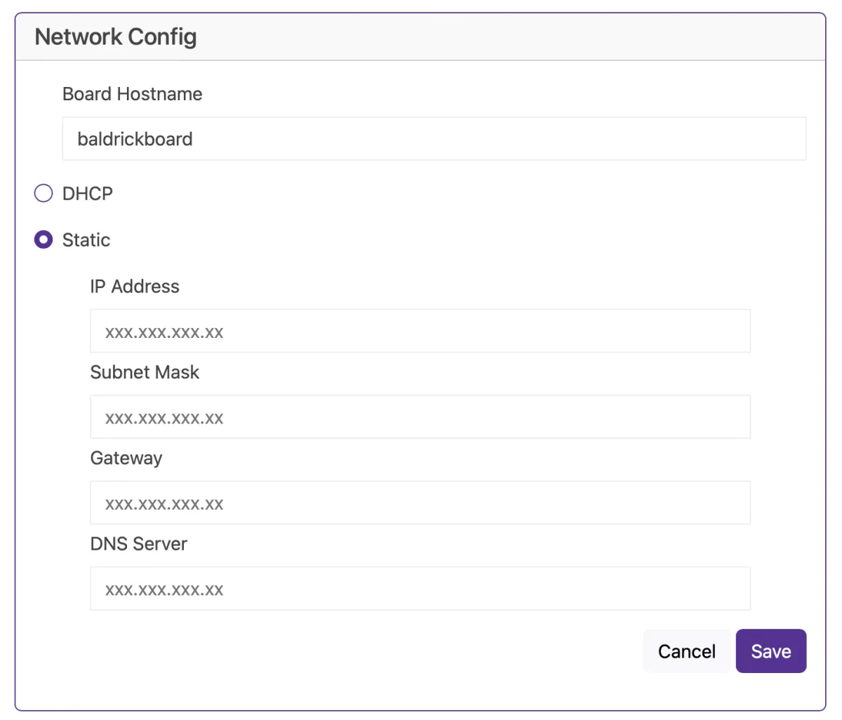 Baldrick8 Web Interface Networking