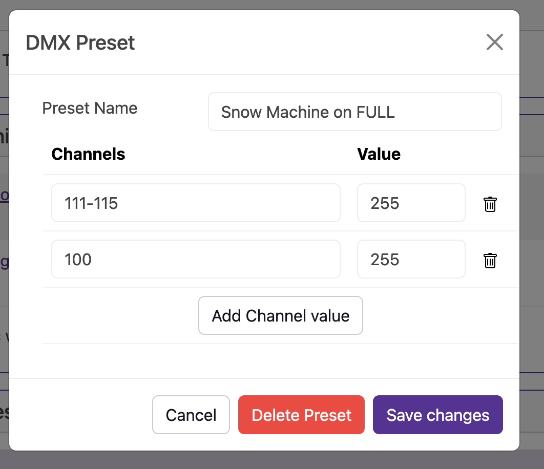 Add a BaldrickDMX Preset